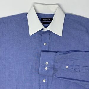 Nautica Signature Athletic Fit Blue Long Sleeve Button Up Men's Shirt Size Large